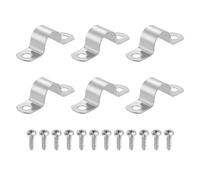 sourcing map 6 correas rígidas de tubo de 20 mm con dos agujeros, abrazadera de conducto de acero inoxidable 304, soporte en U grueso, abrazadera de tubo resistente con tornillos autorroscantes para