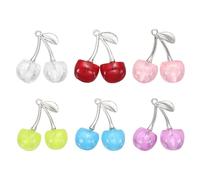 sourcing map 6 dijes de cereza de 30 x 28 mm, acrílicos, diseño de cerezas en 3D, decoración para hacer joyas, aretes, collares, pulseras, manualidades, multicolor y plateado