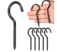 sourcing map 6 ganchos de tornillo, M6 x 90 mm, acero inoxidable 304 resistente, pernos de ojo autorroscantes de extremo abierto para interiores y exteriores para colgar obras de arte, color negro