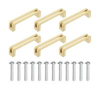 sourcing map 6 manijas de gabinete de cocina, 3-3/4 pulgadas (96 mm) con agujero central de aleación de zinc, tiradores de cajón con tornillos para armario, tocador, armario, color dorado