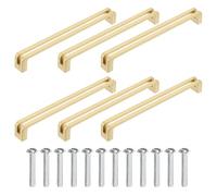 sourcing map 6 manijas de gabinete de cocina, 6-1/4 pulgadas (160 mm) con agujero central de aleación de zinc, tiradores de cajón con tornillos para armario, tocador, armario, color dorado