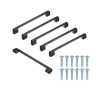 sourcing map 6 manijas de gabinete de cocina, aleación de aluminio de 192 mm, agujero central, base ancha, tiradores de cajón con tornillos para armario, tocador, color negro