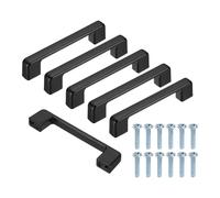 sourcing map 6 manijas de gabinete de cocina, aleación de aluminio de 3.8 pulgadas (96 mm) con agujero central de base ancha, tiradores de cajón con tornillos para armario, tocador, color negro