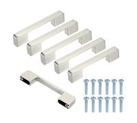 sourcing map 6 manijas de gabinete de cocina, aleación de zinc de 3.8 pulgadas (96 mm) centro de agujero de base ancha, tiradores de cajón con tornillos para armario, tocador, color plateado cepillado