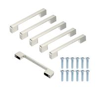 sourcing map 6 manijas de gabinete de cocina, aleación de zinc de 5 pulgadas (128 mm), base ancha, tiradores de gabinete con tornillos para armario, tocador, color plateado cepillado