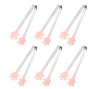 sourcing map 6 mini pinzas de silicona, pinzas pequeñas de 12,5 cm con forma de mano para alimentos, mango de acero inoxidable con antideslizante para cocina, dulces, cubitos de hielo, ensalada