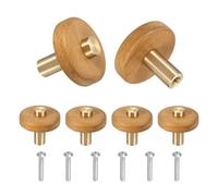 sourcing map 6 pomos de madera para gabinete, pomos redondos de madera de un solo agujero de 1.6 pulgadas, tiradores de mango en forma de hongo con tornillos para muebles, armario, tocador, color