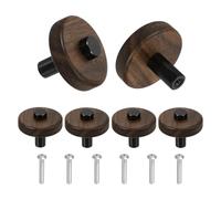 sourcing map 6 pomos de madera para gabinete, pomos redondos de madera de un solo agujero de 1.6 pulgadas, tiradores de mango en forma de hongo con tornillos para muebles, armario, tocador, color