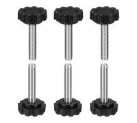 sourcing map 6 pomos moleteados M6 x 30 mm (paso de 1 mm), rosca macho métrica de acero al carbono, tornillos de sujeción de apriete a mano, pernos roscados para plantillas de carpintería, color negro