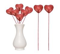 sourcing map 6 púas con purpurina en forma de corazón con forma de corazón con corazones de espuma florales, palitos brillantes para el día de San Valentín, decoración de boda, suministros de jarrón