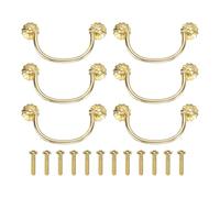 sourcing map 6 tiradores y pomos de latón de 3.54 pulgadas con agujeros de montaje dobles, tiradores de cajón de anillo vintage con tornillos en forma de flor para armario, tocador, armario, tono