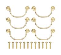 sourcing map 6 tiradores y pomos de latón de 3.94 pulgadas con agujeros de montaje dobles, tiradores de cajón de anillo vintage con tornillos en forma de flor para armario, tocador, armario, tono