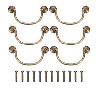 sourcing map 6 tiradores y pomos de latón de 3.94 pulgadas con agujeros de montaje dobles, tiradores de cajón de anillo vintage con tornillos en forma de flor para armario, tocador, armario, color