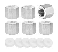 sourcing map 6 tuercas hexagonales de acero inoxidable 304 con arandela, rosca hembra G1/8 pulgadas, tubo de válvula de parada de línea de gas para accesorios de fontanería, tono plateado