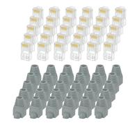 sourcing map 60 conectores de paso Cat6 RJ45, conectores RJ45 8P8C chapados en oro con 60 botas de alivio de tensión gris oscuro para cable Ethernet UTP sólido o trenzado