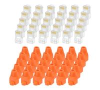 sourcing map 60 conectores de paso Cat6 RJ45, conectores RJ45 8P8C chapados en oro con 60 botas de alivio de tensión naranja para cable Ethernet UTP sólido o trenzado