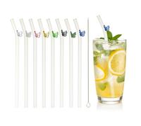 sourcing map 8 pajitas de vidrio reutilizables, 20 cm, diseño de mariposa, resistentes a los golpes, transparentes, lindas pajitas para whisky, café, jugo, refrescos, té, multicolor/transparente