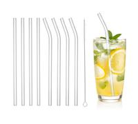 sourcing map 8 pajitas de vidrio reutilizables, 20 cm, rectas y dobladas, resistentes a los golpes, bonitas pajitas transparentes para whisky, café, jugo, refrescos, té, transparente