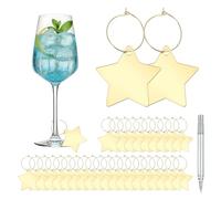 sourcing map Abalorio de copa de vino con etiquetas de anillo, identificadores de vidrio de bebida, llavero acrílico en blanco con marcador dorado para copas de tallo, boda, fiesta, cumpleaños