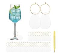 sourcing map Abalorio de copa de vino con etiquetas de anillo, identificadores de vidrio de bebida, llavero acrílico en blanco con marcador dorado para copas de tallo, boda, fiesta, cumpleaños
