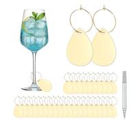 sourcing map Abalorio de copa de vino con etiquetas de anillo, identificadores de vidrio de bebida, llavero acrílico en blanco con marcador dorado para copas de tallo, boda, fiesta, cumpleaños