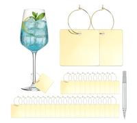 sourcing map Abalorio de copa de vino con etiquetas de anillo, identificadores de vidrio de bebida, llavero acrílico en blanco con marcador dorado para copas de tallo, boda, fiesta, cumpleaños