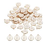 sourcing map Abalorio de letra D del alfabeto de doble cara esmaltada con inicial del alfabeto, blanco, para hacer collares, pulseras, aretes, joyas, paquete de 50, 12mm/0.5 inch