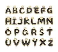 sourcing map Abalorio de letra, dije de aleación con letra A-Z del alfabeto inicial con anillo de salto, pulsera y collar, colgantes para hacer joyas, manualidades, oro y negro