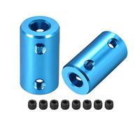 sourcing map Acoplamiento Rígido de Eje de 6.35mm a 8mm, Acoplador 25mm Longitud 14mm Diámetro con Tornillos, Conector de Aleación de aluminio, Accesorios de Motor, Azul 2Pcs