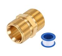 sourcing map Adaptador de lavadora a presión, M22 de 15 mm macho a M22 de 15 mm macho, accesorios de conexión rápida, adaptador giratorio de latón de 32 mm de longitud con cinta selladora para