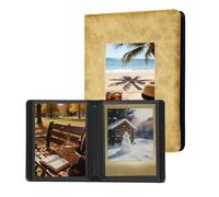 sourcing map Álbum de fotos vintage con 32 bolsillos, 16 páginas, soporte para tarjetas fotográficas, 14,7 x 11,5 cm, piel sintética, organizador de libros de fotos para bodas, viajes, familia, color