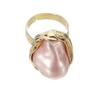 sourcing map Anillo de perlas para mujer, irregularidad, ajustable, anillo de dedo de perlas sintéticas, abierto, vintage, joyería apilable, Acero aleado, Sin piedras preciosas