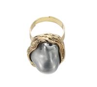 sourcing map Anillo de perlas para mujer, irregularidad, ajustable, anillo de dedo de perlas sintéticas, abierto, vintage, joyería apilable, Acero aleado, Sin piedras preciosas