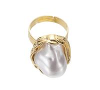 sourcing map Anillo de perlas para mujer, irregularidad, ajustable, anillo de dedo de perlas sintéticas, abierto, vintage, joyería apilable, Acero aleado, Sin piedras preciosas