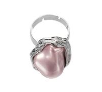 sourcing map Anillo de perlas para mujer, irregularidad, ajustable, anillo de dedo de perlas sintéticas, abierto, vintage, joyería apilable, Acero aleado, Sin piedras preciosas