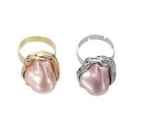 sourcing map Anillo de perlas para mujer, irregularidad, ajustable, de perlas sintéticas, abierto, vintage, apilable, joyería, Acero aleado, Sin piedras preciosas