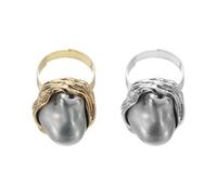 sourcing map Anillo de perlas para mujer, irregularidad, ajustable, de perlas sintéticas, abierto, vintage, apilable, joyería, Acero aleado, Sin piedra preciosa