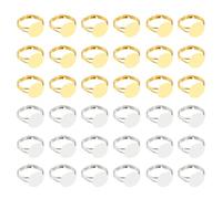 sourcing map Anillos en blanco ajustables para hacer joyas, 40 piezas de 12 mm, base plana ajustable para hombres y mujeres, manualidades, joyas, componentes, cumpleaños, boda, plata, oro