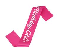 sourcing map Banda de cumpleaños para niñas con alfiler, letras de papel de aluminio plateado, suministros de decoración para mujeres, regalos de disfraces, dulce día de nacimiento, rosa brillante