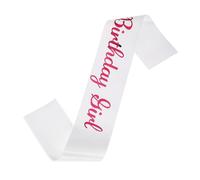 sourcing map Banda de cumpleaños para niñas con alfiler, letras rojas brillantes, suministros de decoración para mujeres, regalos de disfraces, dulce día de nacimiento, color blanco