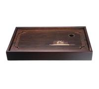 sourcing map Bandeja de té chino de bambú de Gong Fu de 11.8 pulgadas, exquisitos patrones de tallado, bandeja de té de bambú, mesa de té vintage con caja de almacenamiento de agua para beber té