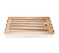 sourcing map Bandeja de té de bambú chino Gong Fu de 14.2 pulgadas, bandeja de té clásica de bambú, mesa de té vintage con caja de almacenamiento de agua para beber té, amarillo y blanco