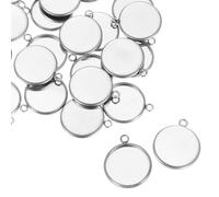 sourcing map Bandeja redonda en blanco, 50 piezas de 14 mm, cabujones de acero inoxidable, base en blanco para manualidades y fabricación de llaveros (plata)