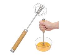 sourcing map Batidor de acero inoxidable, herramienta semiautomática de 10.8 pulgadas, batidor de huevos antiadherente para cocina, cocina, hornear, mezclar, batir, agitar, color marrón