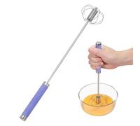 sourcing map Batidor de acero inoxidable, herramienta semiautomática de 13.6 pulgadas, batidor de huevos antiadherente para cocina, cocina, hornear, mezclar, batir, agitar, batir, azul