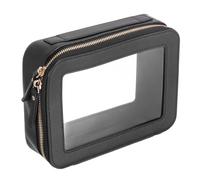 sourcing map Bolsa de maquillaje transparente, pequeña bolsa de cosméticos, organizador de artículos de tocador transparente con cremallera, bolsa de maquillaje portátil para uso diario, Black, 8 x 6