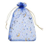 sourcing map Bolsa de organza de 4 x 6 pulgadas, bolsas de malla transparente con diseño de luna y estrella, bolsas de regalo a granel, bolsas de joyería para bodas, caramelos, San Valentín (azul