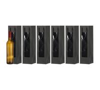 sourcing map Bolsa de regalo de vino de 13.7 x 3.7 x 3.5 pulgadas, 6 bolsas de vino de papel kraft con asas a granel para suministros de fiesta de boda, vacaciones de cumpleaños, color negro