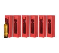 sourcing map Bolsa de regalo de vino de 13.7 x 3.7 x 3.5 pulgadas, 6 bolsas de vino de papel kraft con asas a granel para suministros de fiesta de boda, vacaciones de cumpleaños, color rojo