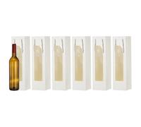 sourcing map Bolsa de regalo de vino de 13.7 x 3.7 x 3.5 pulgadas, 6 bolsas de vino de papel kraft con asas a granel para suministros de fiesta de boda, vacaciones de cumpleaños, color blanco